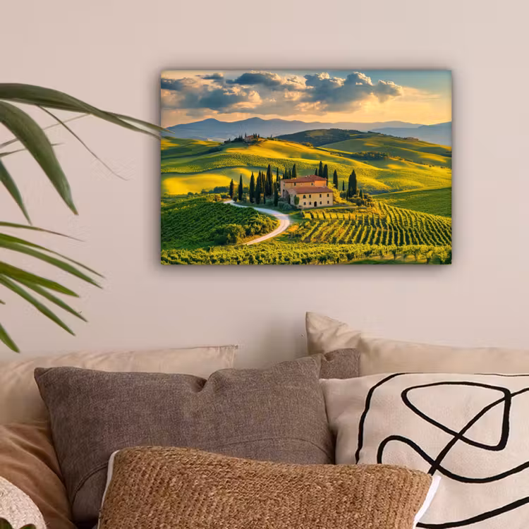 Toscane - Landschap - Wijngaarden canvas 2cm klein -sfeer1