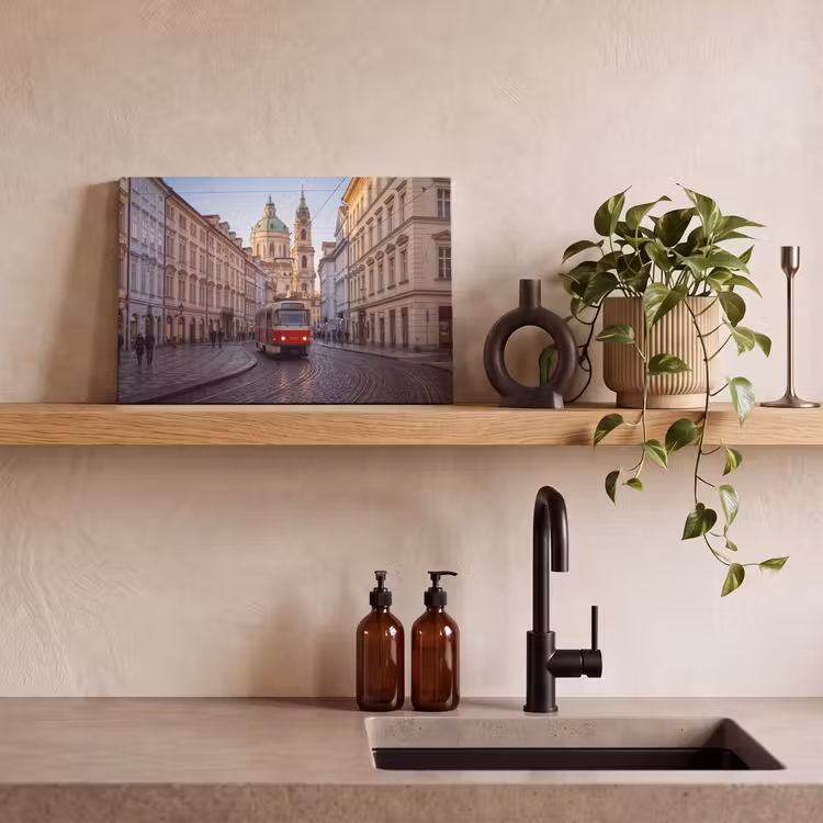 Tram - Straat - Stadsgezicht - Klassiek - Rood canvas 2cm klein -sfeer3