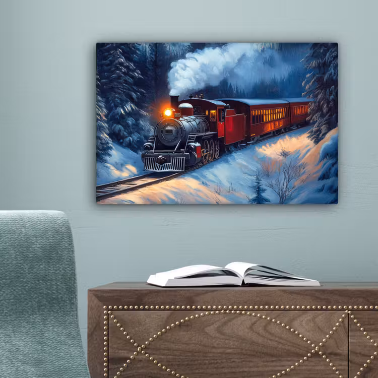 Trein - Kerst - Sneeuw - Kersttrein canvas 2cm klein -sfeer4