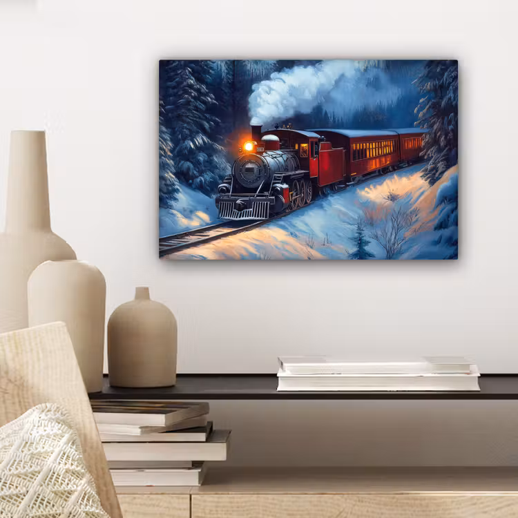 Trein - Kerst - Sneeuw - Kersttrein canvas 2cm klein -sfeer6