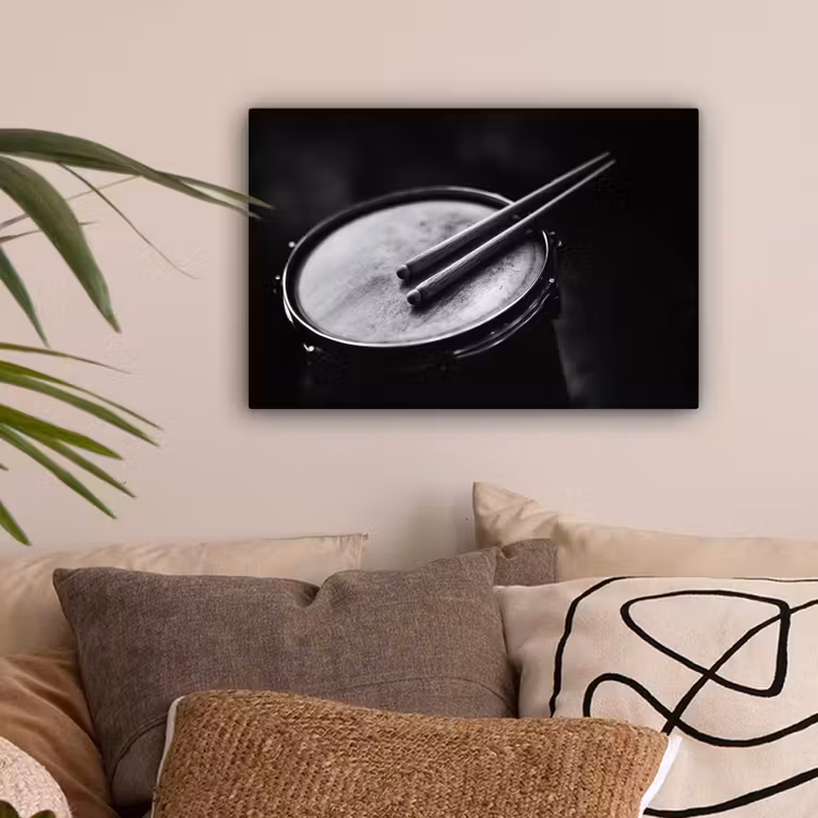 Trommel - Close-up - Drumstokken - Zwart canvas 2cm klein -sfeer1