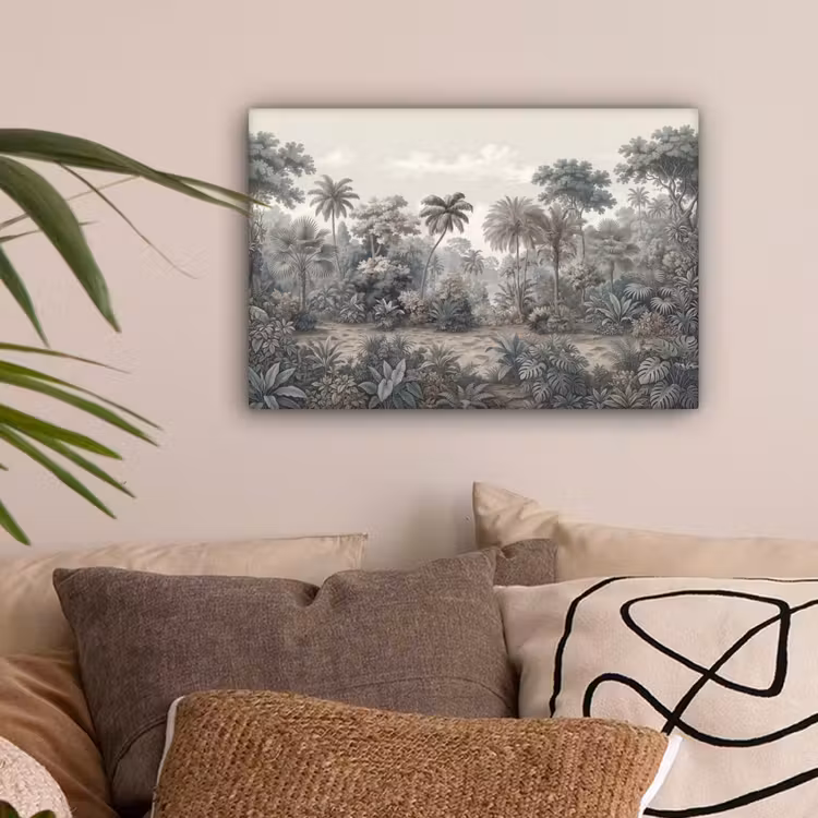 Tropisch - Landschap - Illustratie canvas 2cm klein -sfeer1