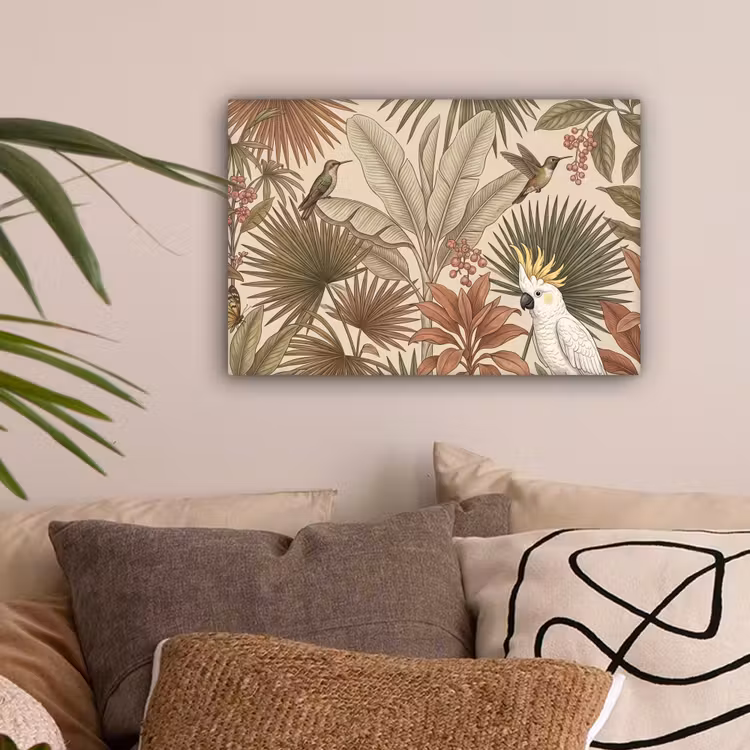 Tropisch - Vogels - Beige canvas 2cm klein -sfeer1