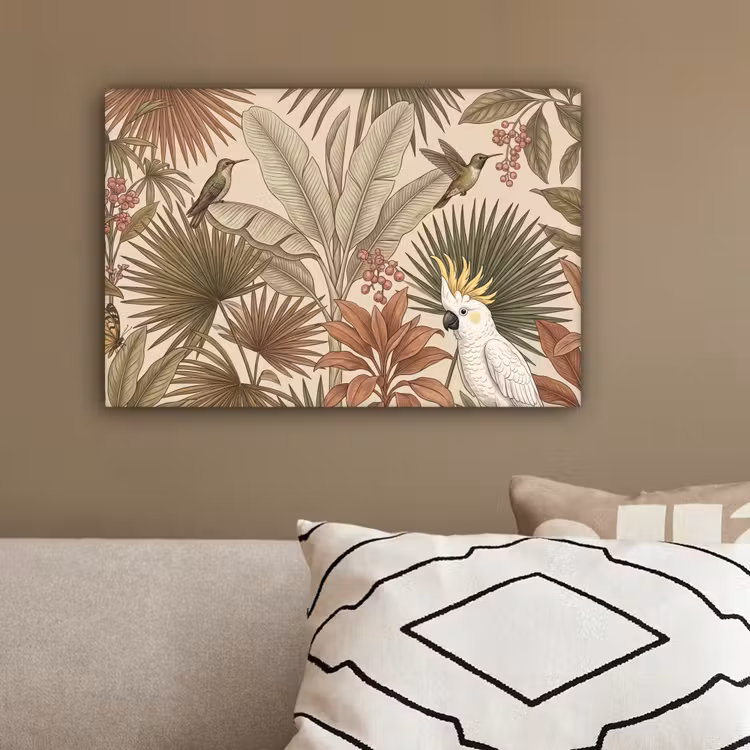 Tropisch - Vogels - Beige canvas 2cm klein -sfeer3