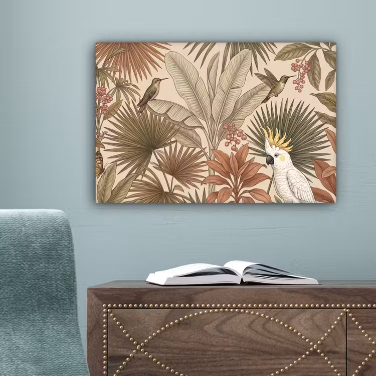 Tropisch - Vogels - Beige canvas 2cm klein -sfeer4
