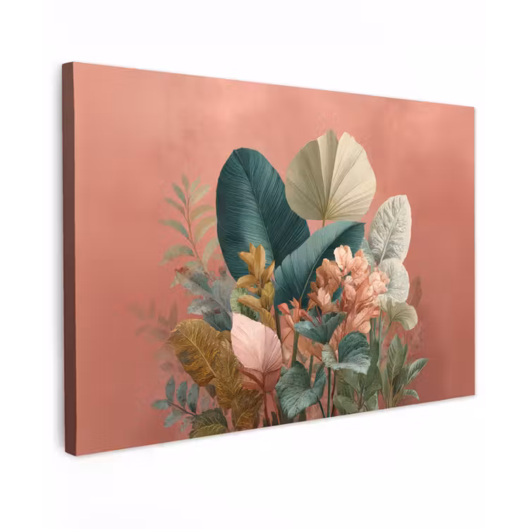 Tropische bladeren - Bloemen - Roze - groen canvas 2cm klein -z3d