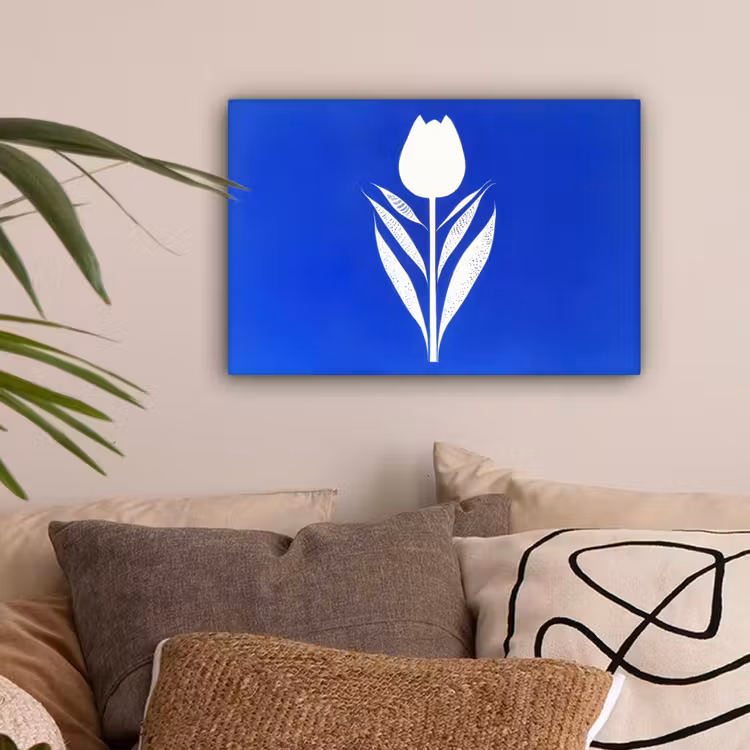 Tulp - Minimalistisch - Bladeren - Wit canvas 2cm klein -sfeer1
