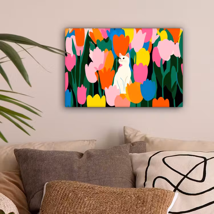 Tulpen - Kat - Kleurrijk canvas 2cm klein -sfeer1