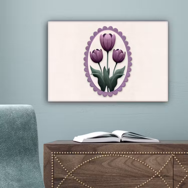Tulpen - Paars - Lijst - Bladeren canvas 2cm klein -sfeer4