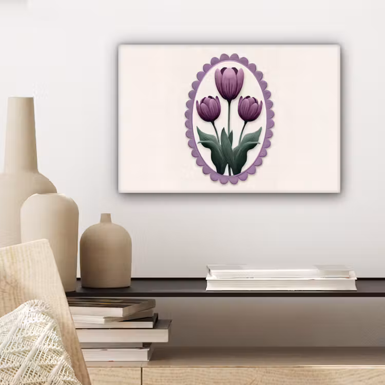 Tulpen - Paars - Lijst - Bladeren canvas 2cm klein -sfeer6