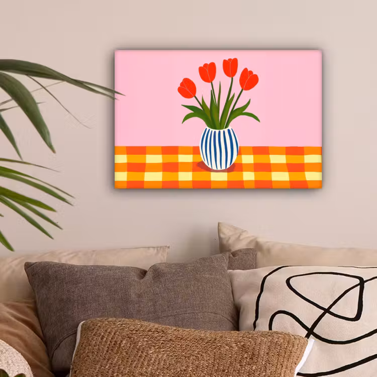 Tulpen - Roze - Vaas canvas 2cm klein -sfeer1