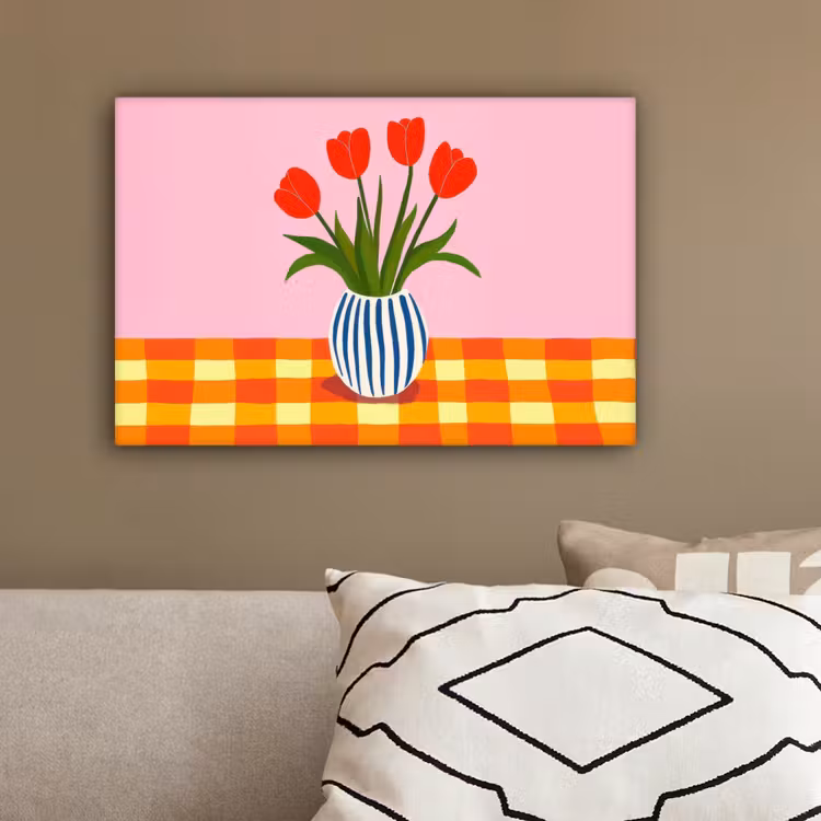 Tulpen - Roze - Vaas canvas 2cm klein -sfeer3