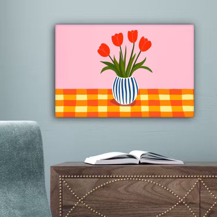 Tulpen - Roze - Vaas canvas 2cm klein -sfeer4