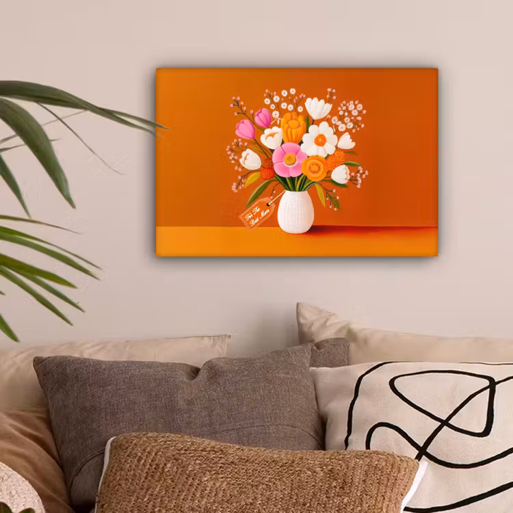 Vaas - Bloemen - Oranje canvas 2cm klein -sfeer1