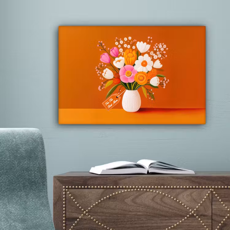 Vaas - Bloemen - Oranje canvas 2cm klein -sfeer4