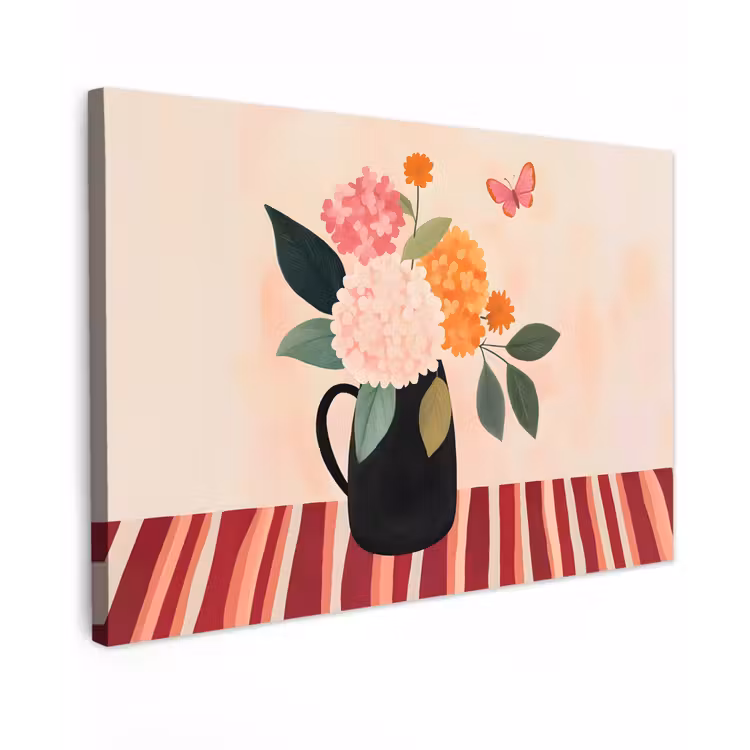 Vaas - Bloemen - Vlinder - Rood canvas 2cm klein -z3d