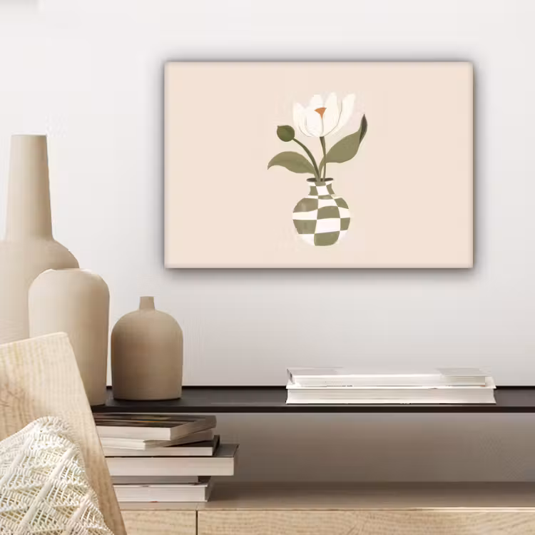 Vaas - Geruit - Bloem - Groen canvas 2cm klein -sfeer6