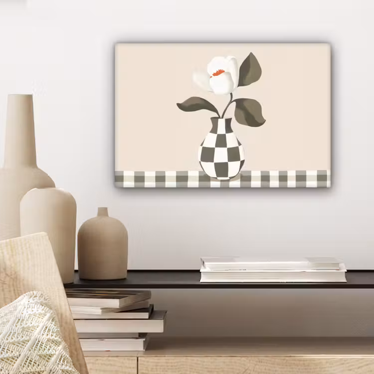 Vaas - Geruit - Groen - Bloem canvas 2cm klein -sfeer6