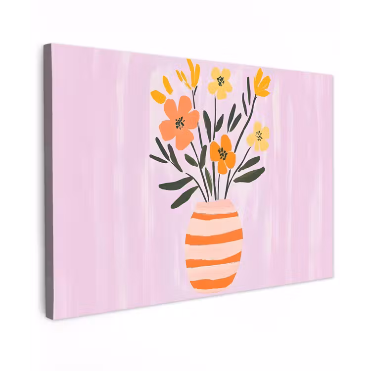 Vaas - Gestreept - Bloemen - Oranje canvas 2cm klein -z3d