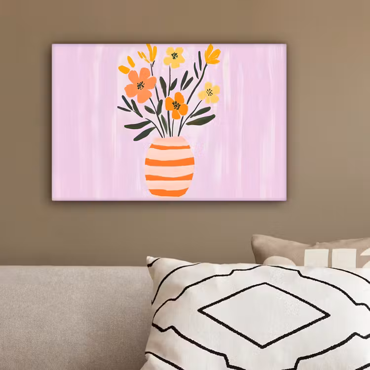 Vaas - Gestreept - Bloemen - Oranje canvas 2cm klein -sfeer3
