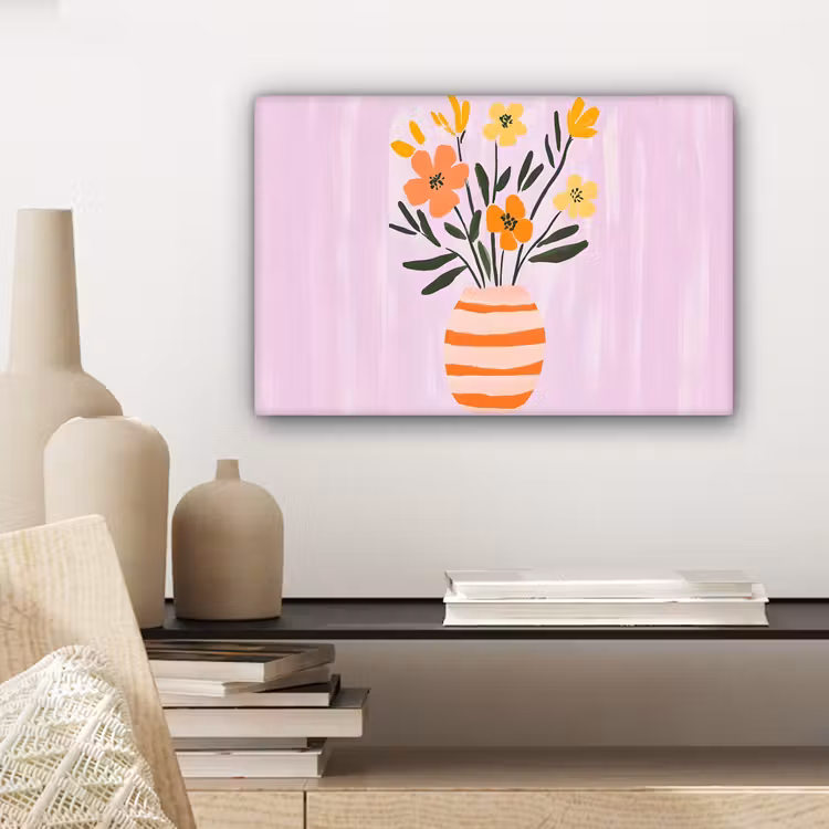 Vaas - Gestreept - Bloemen - Oranje canvas 2cm klein -sfeer6