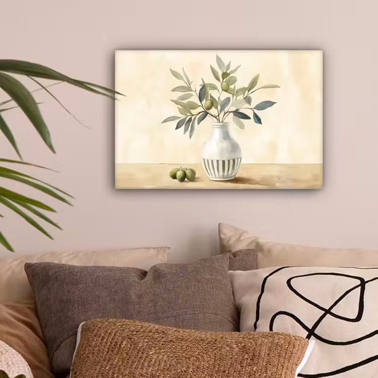 Vaas - Keramiek - Olijftakken canvas 2cm klein -sfeer1
