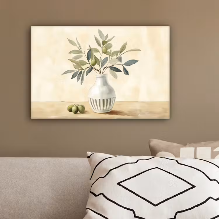 Vaas - Keramiek - Olijftakken canvas 2cm klein -sfeer3