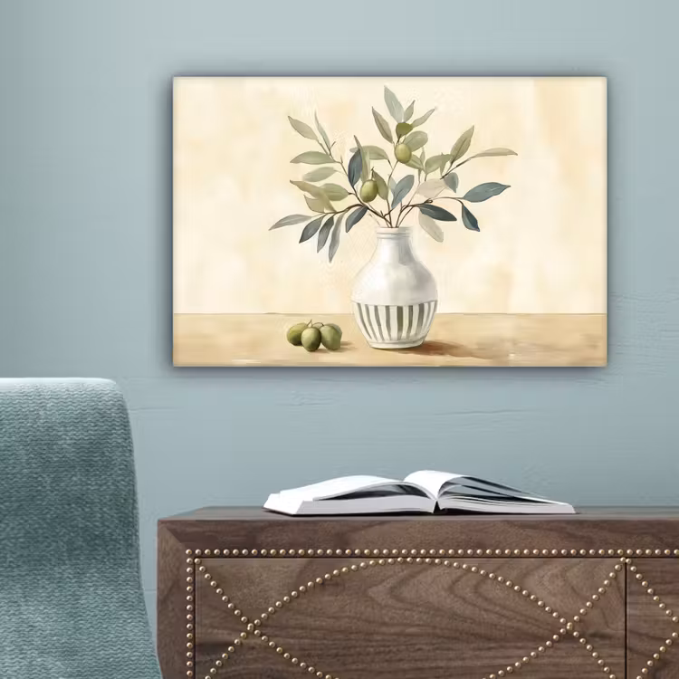 Vaas - Keramiek - Olijftakken canvas 2cm klein -sfeer4