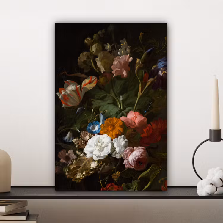 Vaas met bloemen - Schilderij van Rachel Ruysch canvas 2cm klein -sfeer6