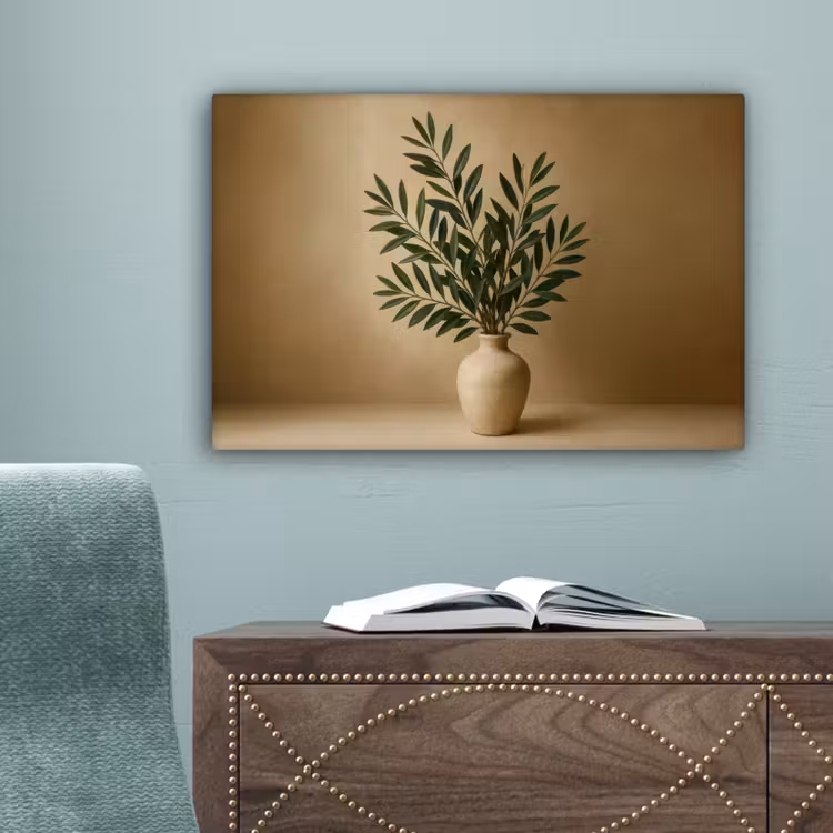 Vaas - Olijftakken - Bladeren - Beige canvas 2cm klein -sfeer4