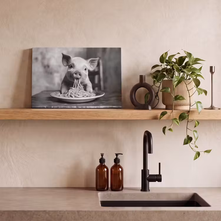 Varken - Schattig - Spaghetti - Zwart wit - Dier canvas 2cm klein -sfeer3