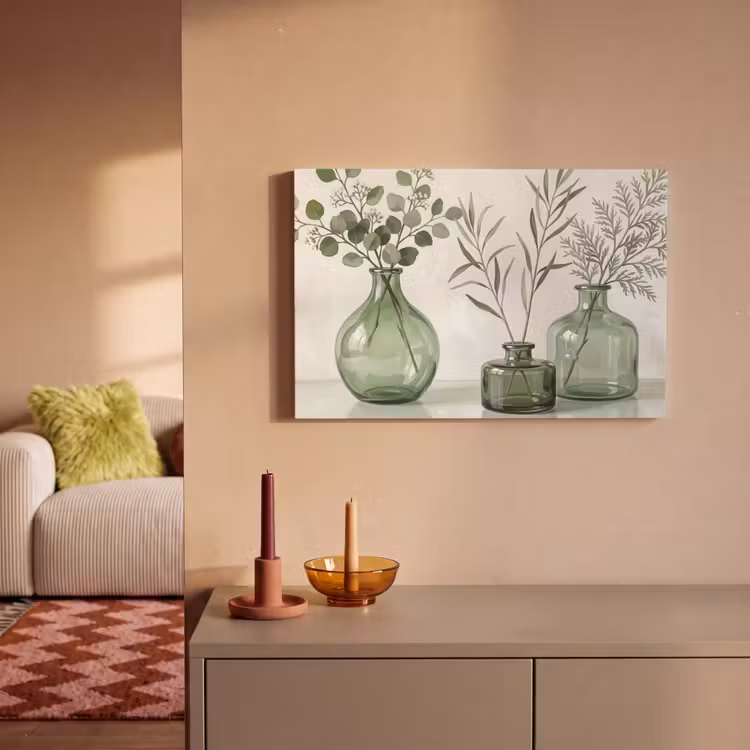 Vazen - Bladeren - Groen canvas 2cm klein -sfeer1