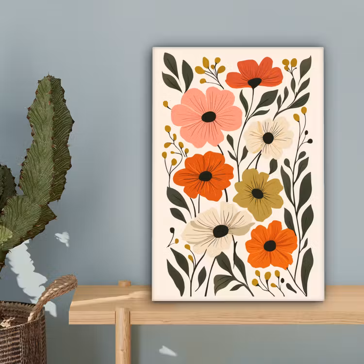 Veldbloemen - Stengels - Blaadjes - Groen canvas 2cm klein -sfeer4