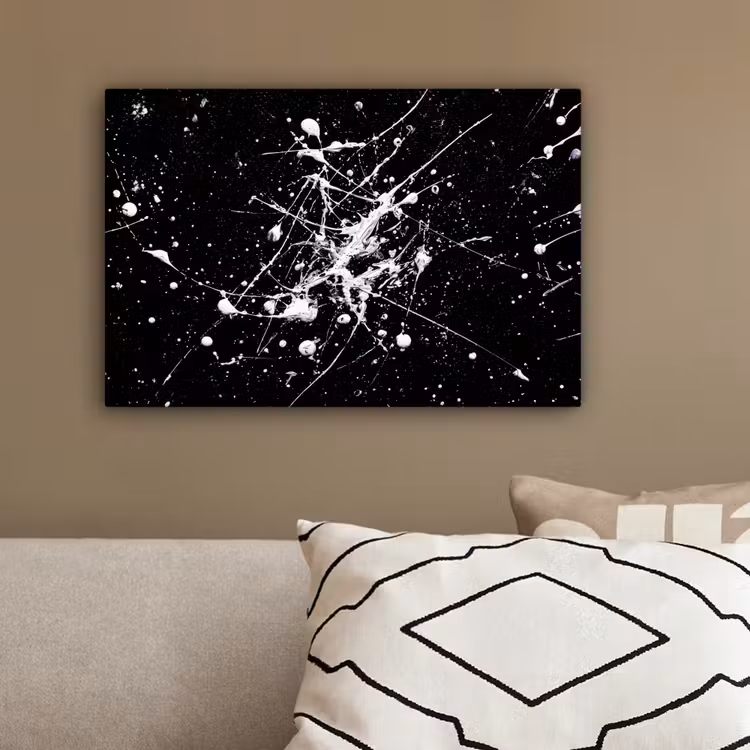 Verfspatten - Wit - Abstract - Explosie canvas 2cm klein -sfeer3