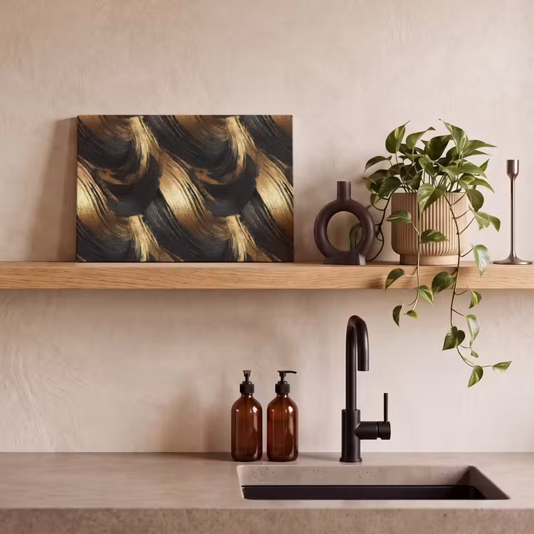 Verfstreken - Abstract - Goud - Zwart canvas 2cm klein 34 -sfeer3