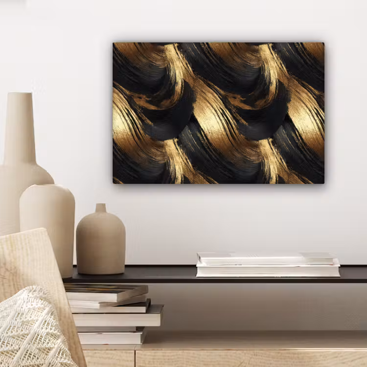 Verfstreken - Abstract - Goud - Zwart canvas 2cm klein 34 -sfeer6