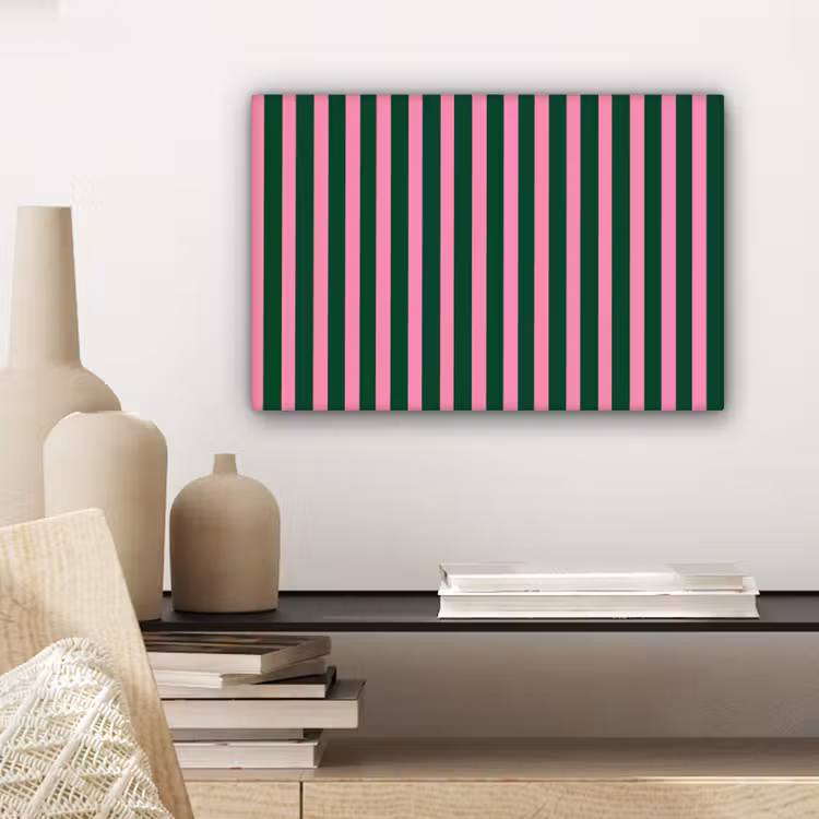 Verticale strepen - Groen - Roze canvas 2cm klein 34 -sfeer6