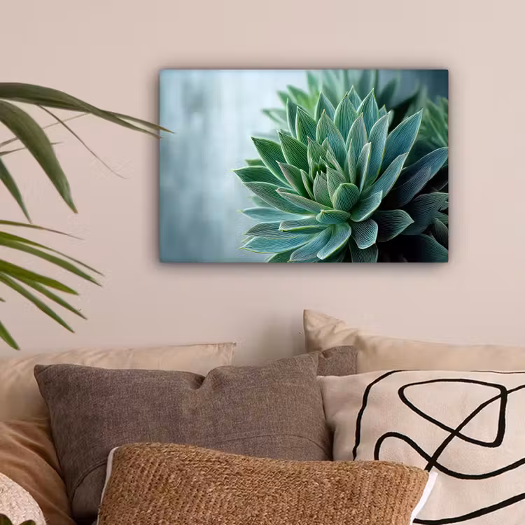 Vetplant - Bladeren - Groen - Wazig canvas 2cm klein -sfeer1
