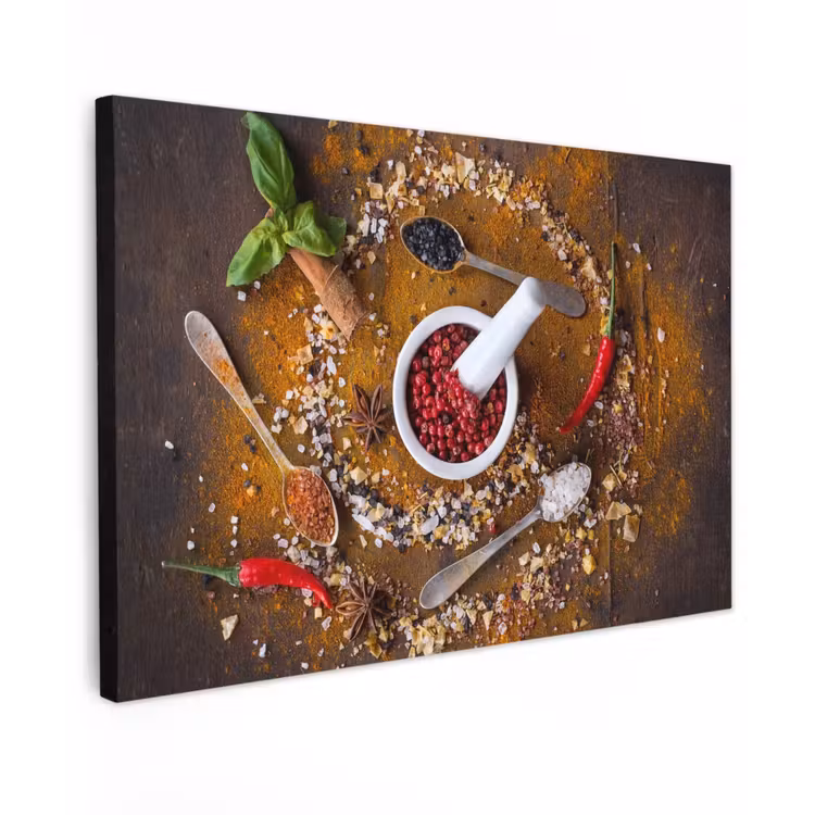Vijzel - Kruiden - Lepels - Specerijen - Bruin - Peper canvas 2cm klein -z3d