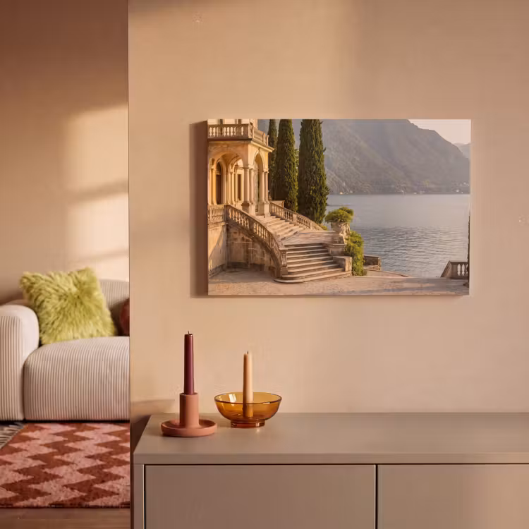 Canvas schilderij - Villa - water -trappen - Villa - water -trappen canvas 2cm klein