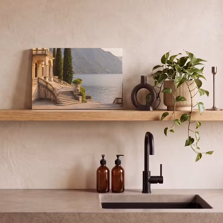Canvas schilderij - Villa - water -trappen - Villa - water -trappen canvas 2cm klein