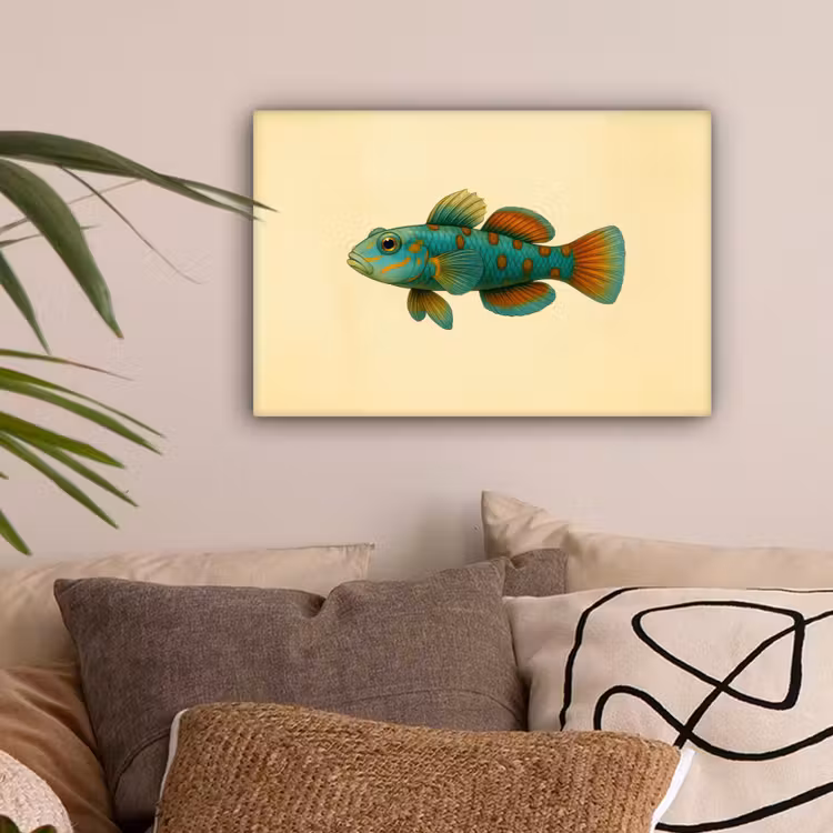 Vis - Blauw - Stippen - Schubben canvas 2cm klein -sfeer1