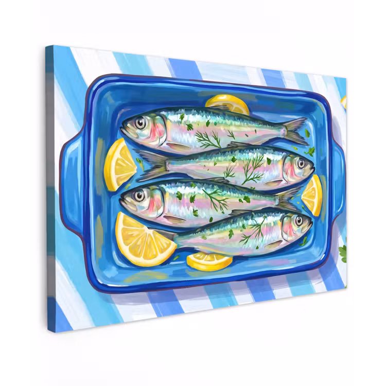 Vis - Citroen - Kruiden - Eten - Blauw canvas 2cm klein -z3d