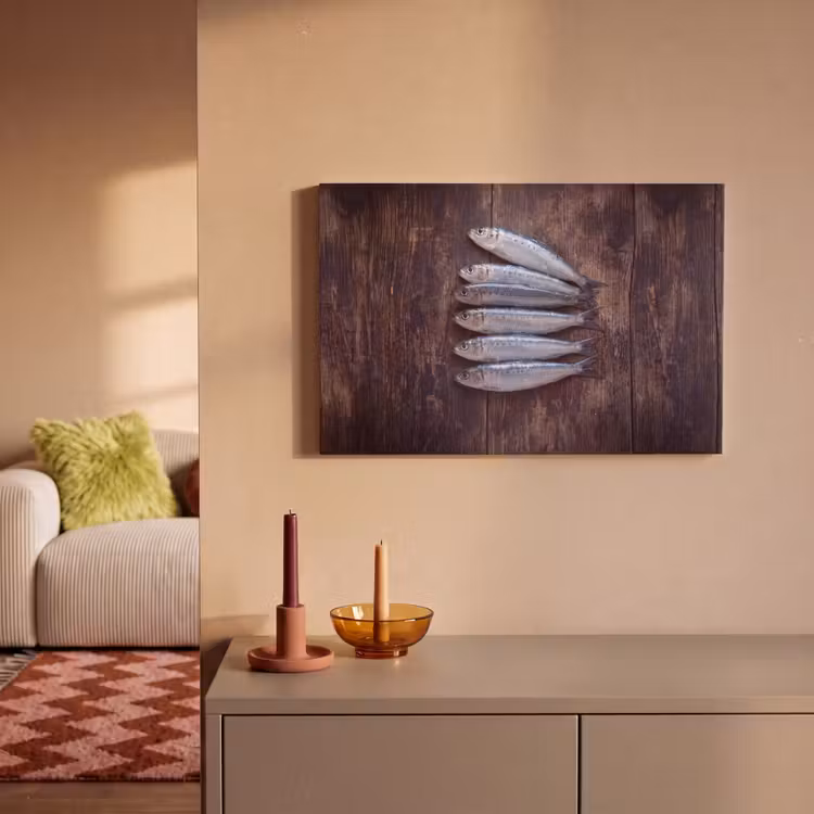 Canvas schilderij - Vis - Hout - Eten - Vis - Hout - Eten canvas 2cm klein