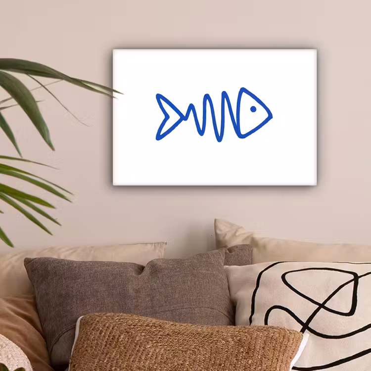 Vis - Minimalistisch - Blauw - Lijn canvas 2cm klein -sfeer1