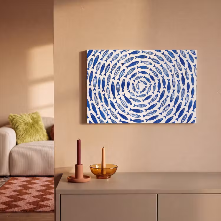 Vis - Patroon - Onderwater - Abstract - Blauw canvas 2cm klein -sfeer1