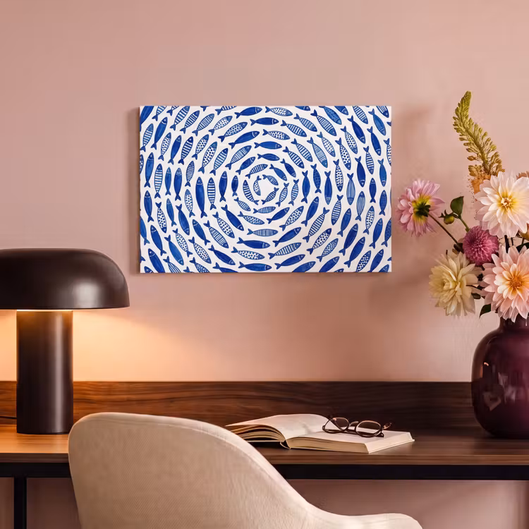Vis - Patroon - Onderwater - Abstract - Blauw canvas 2cm klein -sfeer4