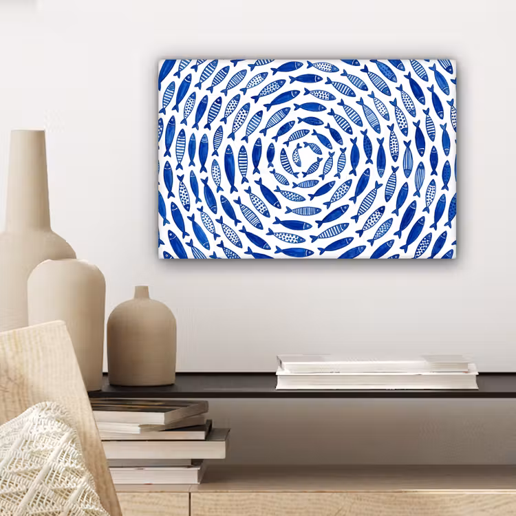 Vis - Patroon - Onderwater - Abstract - Blauw canvas 2cm klein -sfeer6