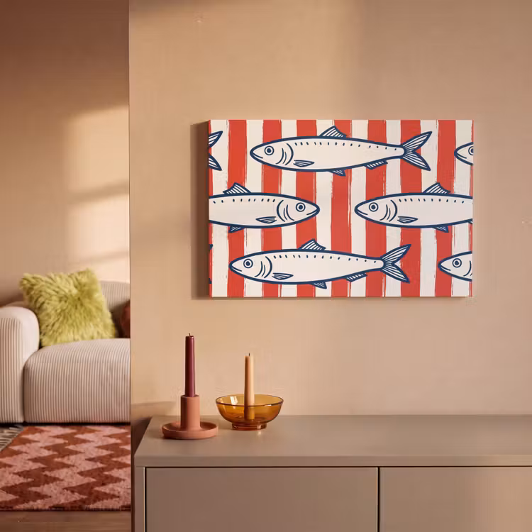 Vis - Patroon - Strepen - Illustratie - Rood canvas 2cm klein -sfeer1