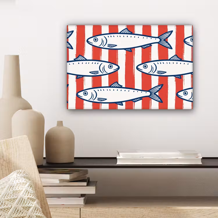 Vis - Patroon - Strepen - Illustratie - Rood canvas 2cm klein -sfeer6